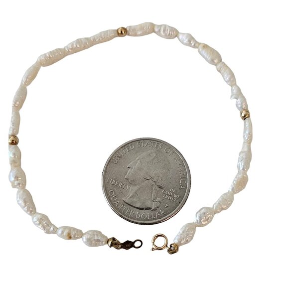 14K Yellow Gold Knotted Rice Pearl Bracelet 8” Long, L177 - Picture 7 of 8